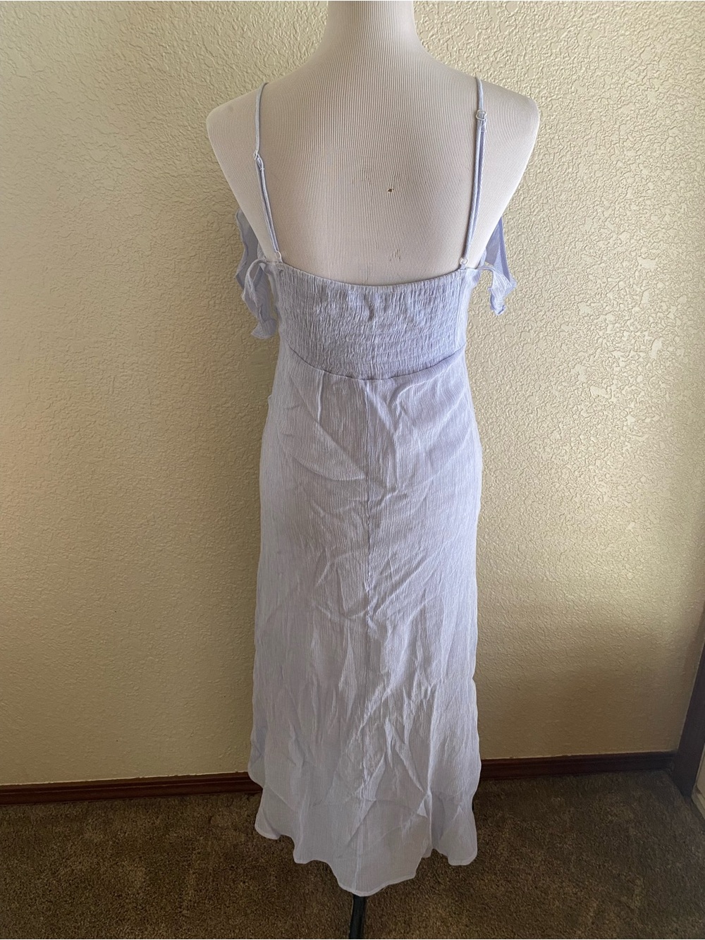 ASTR Light Blue Striped Button-Front Midi Dress Off The Shoulder Lined Rayon: M - Picture 4 of 10